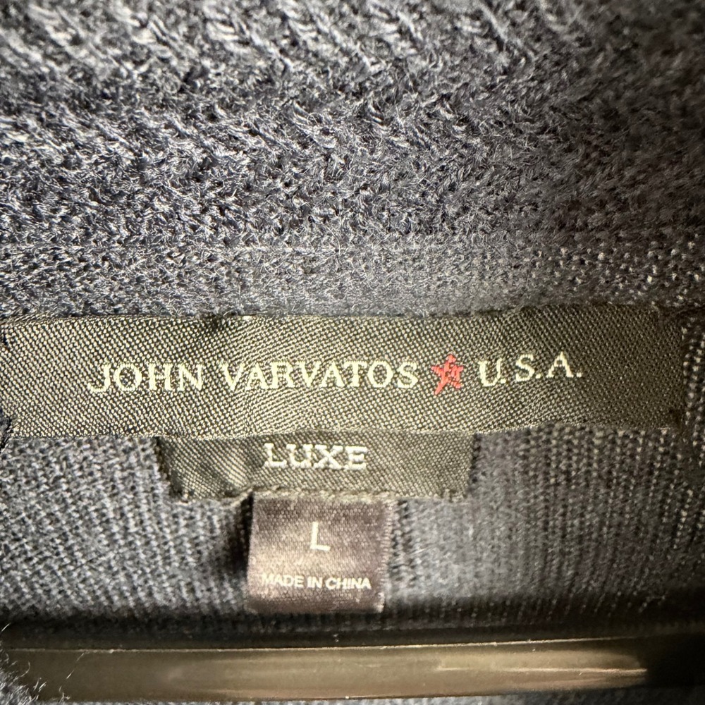 John Varvatos Luxe Sweater Men's Size L Shawl Collar Knit Blue Merino Blend - Picture 3 of 8